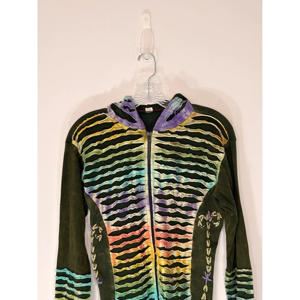 Rising International Hoodie Women's Green Tie-Dye Boho Artsy Festival Large